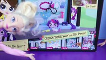 Frozen Elsa and Anna Barbie Dolls Build Littlest Pet Shop Spa Set LPS Pet Groomers Toys Re