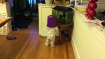 Adorable Baby Babbles With Bucket on Head Funny Video