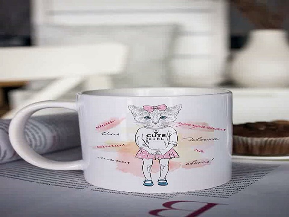 Роскошный и недорогой подарок на именины - Кружка с вашим текстом Котик с бантиком в г. Оренбург