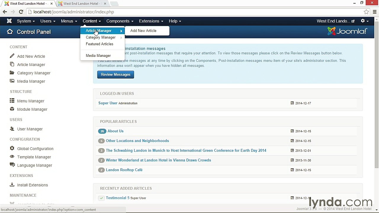 042 Creating a new menu and displaying the menu in the footer - Working with Joomla! 3.3