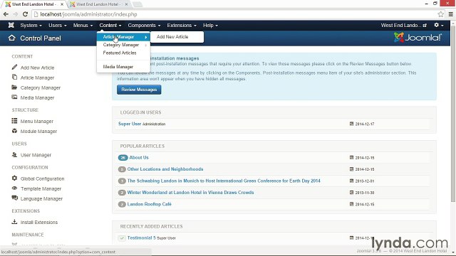 042 Creating a new menu and displaying the menu in the footer - Working with Joomla! 3.3