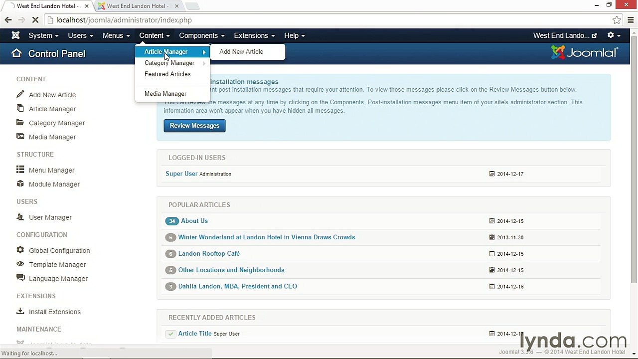 051 Configuring the back-end and front-end administrator screens and options - Working with Joomla! 3.3
