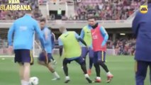 Messi faz nova vítima de drible em treino do Barça