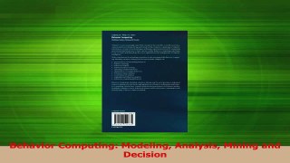 PDF Download  Behavior Computing Modeling Analysis Mining and Decision Read Online