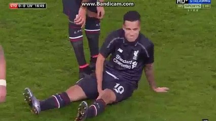 Philippe Cotinho Gets Injured Stoke City 0-0 Liverpool 05-01-2016