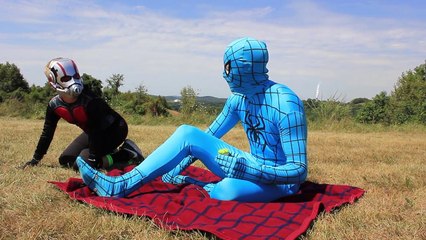 Ant-Man vs The Amazing Blue Spiderman! Real Life Superhero Battle!