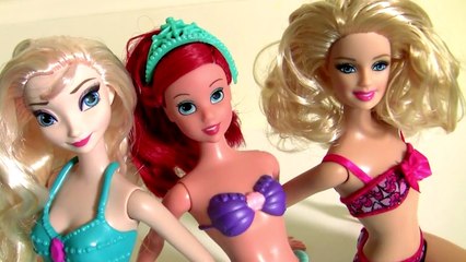 Barbie Makeover as Princess Ariel the Little Mermaid Bathtime Paint with Mermaid Elsa Disney Frozen