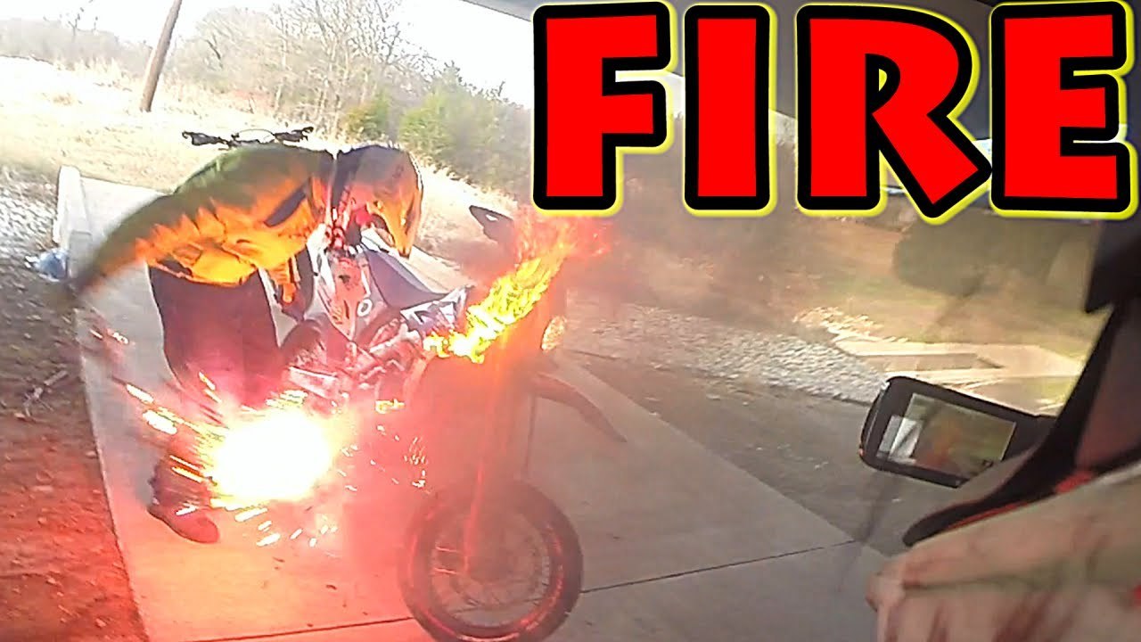 Motorcycle ON FIRE Epic Fail