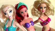 Barbie Makeover as Princess Ariel the Little Mermaid Bathtime Paint with Mermaid Elsa Disney Frozen