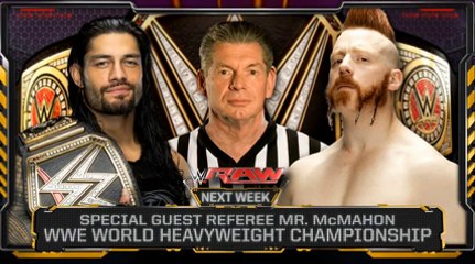 Reigns vs. Sheamus - Mr. McMahon Guest Ref. for WWE World Heavyweight Title- WWE Raw, Jan. 4, 2015