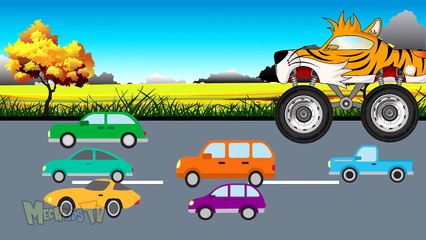 Cat Truck Vs Police Truck - Monster Trucks For Kids - Mega Kids Tv