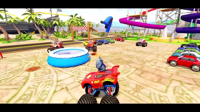 Wheels On The Bus Go Round and Round Monster Truck McQueen Cars, Stitch, Donald Duck & Frozen Elsa