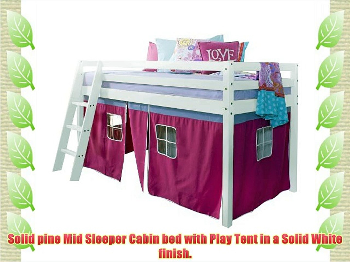 Cabin Bed Mid Sleeper In White Mattess With Tent Pink 5758wg Pink