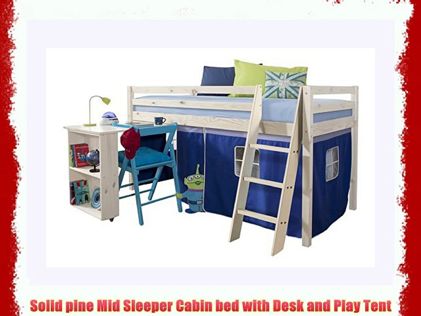 Mid Sleeper Wooden Whitewash Bunk Bed Cabin Bed Desk Blue Ww