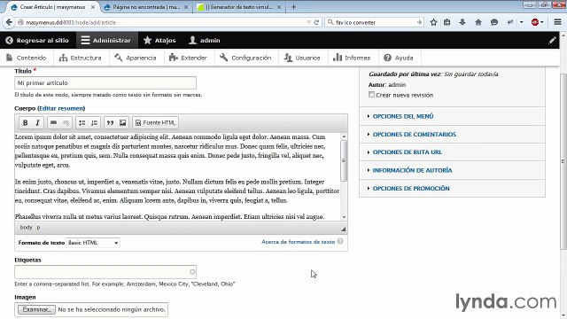 20.Añadiendo artículos en Drupal. Añadiendo imágenes al contenido