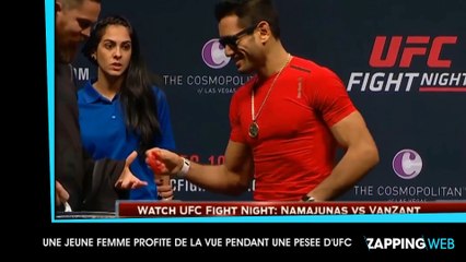 Une femme profite des muscles de combattants UFC pendant la pesée (vidéo)