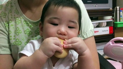 Baby Eating Biscuit for the First Time