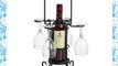 Wine Bottle and 4 Wine Glass Holder in a Black Metal with Wooden Handle