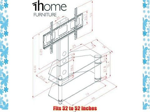 1home Cantilever Glass TV Stand with Bracket for 32 to 52 inches Plasma LCD TV Black Tube
