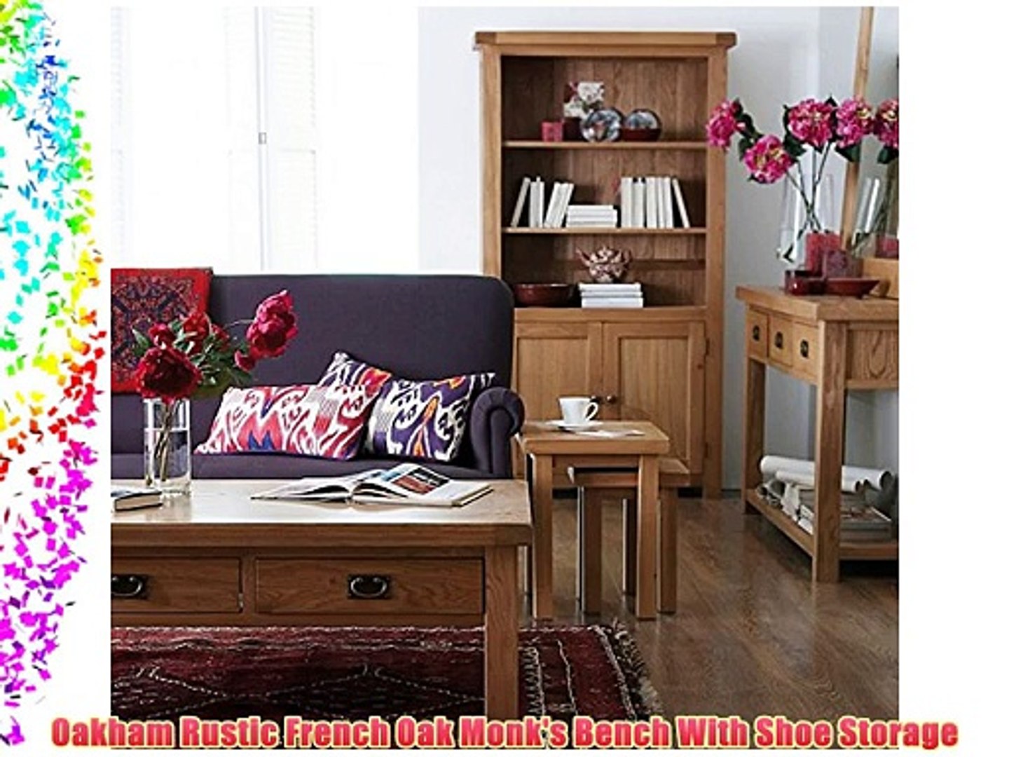 Oakham Rustic French Oak Monk S Bench With Shoe Storage Video