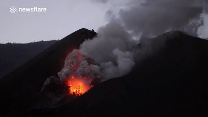 Footage of dramatic volcano eruption in Indonesia