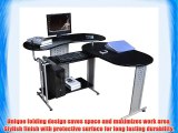 Compact Folding Computer Desk in Black Finish with Keyboard Shelf L-Shape Space Saver Home