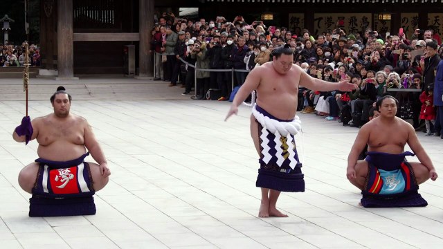 Japon: rituel de lutteurs de sumo pour la nouvelle année