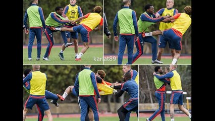 Feyenoord team-mates pictured kicking each other in furious bust-up