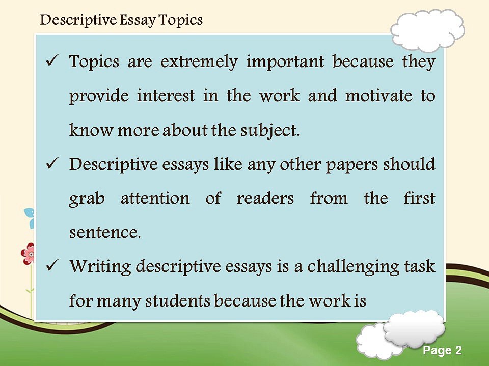 Descriptive essay topics
