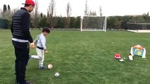 Cristiano Ronaldo Practices Free-Kicks in His Garden with His Son