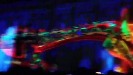 3D DRAGON PROJECTION with fire on house front in Spain