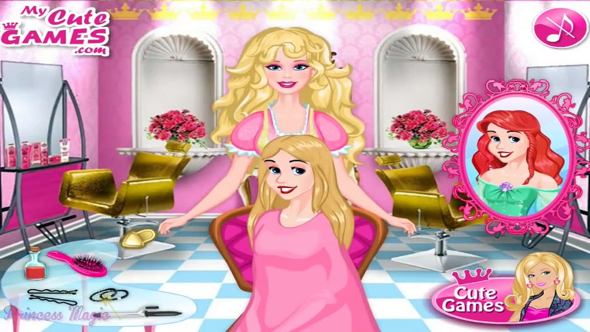 Barbies Princess Ariel Hair Salon Cartoon Disney Baby Video Game