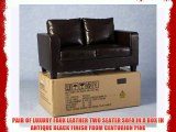 LUXURY FAUX LEATHER TWO SEATER SOFA IN A BOX IN ANTIQUE BLACK FINISH FROM CENTURION PINE