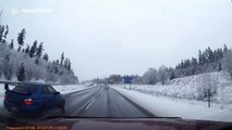 Nasty accident on slushy road in Canada caught on camera