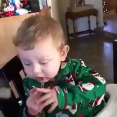 Funny  “His first time to eat a bacon ”