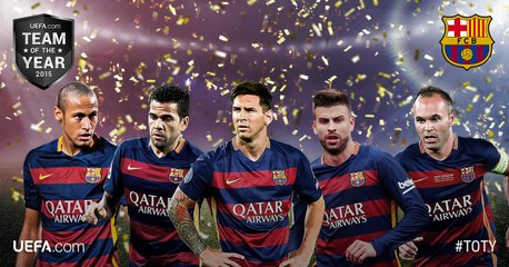 Five FC Barcelona players named to UEFA's Team of the Year for 2015