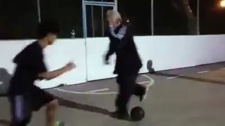 very talented old man playing soccer