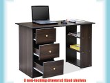 Popamazing Computer Desk Office Furniture - 3 Drawer   3 Shelves - Home Office Table Workstation