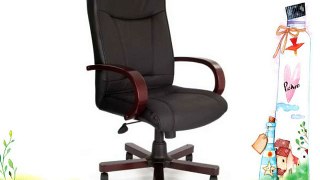 Eliza Tinsley High Back Executive Armchair in Black Leather with Mahogany Effect Arms and Base