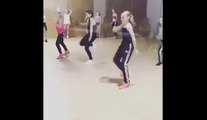 DanceMoms Jojo (in pink), Brynn (front row in black), Kenzie (back row in grey) and their friend Lilia (middle front row) dancing a combo at ALDC LA