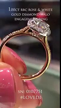 1.00ct Round Brilliant Cut Rose & White gold diamond halo Engagement Ring.