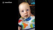 Baby moved to tears by mother's beautiful song