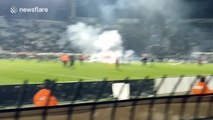 Riot police charge fans at Greek football match after pitch invasion