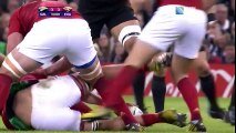 Brodie Retallick charges through for a NZ try