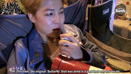 [ENG] 160223 BOMB: Jimins singing Butterfly over a loudspeaker