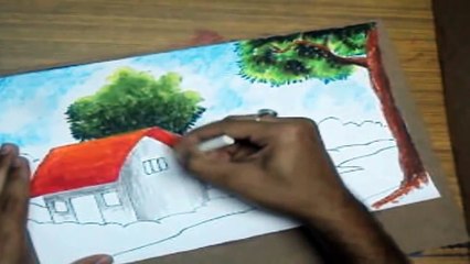 How to Draw a Village Landscape with Oil Pastels | Episode-3