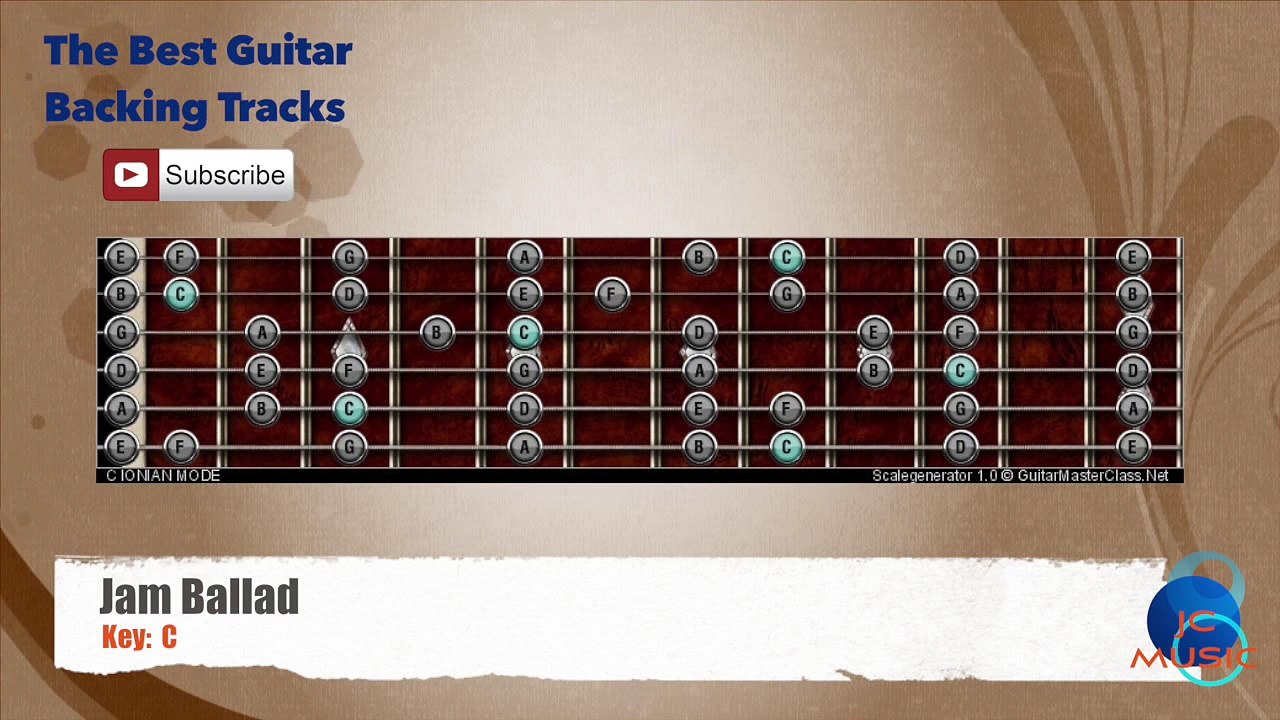 Jam Ballad in C Guitar Backing Track with scale chart