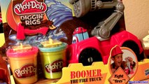 Play Doh Boomer The Fire Truck Playset Diggin Rigs 2014 using Disney Pixar CARS Rescue Squad Mater