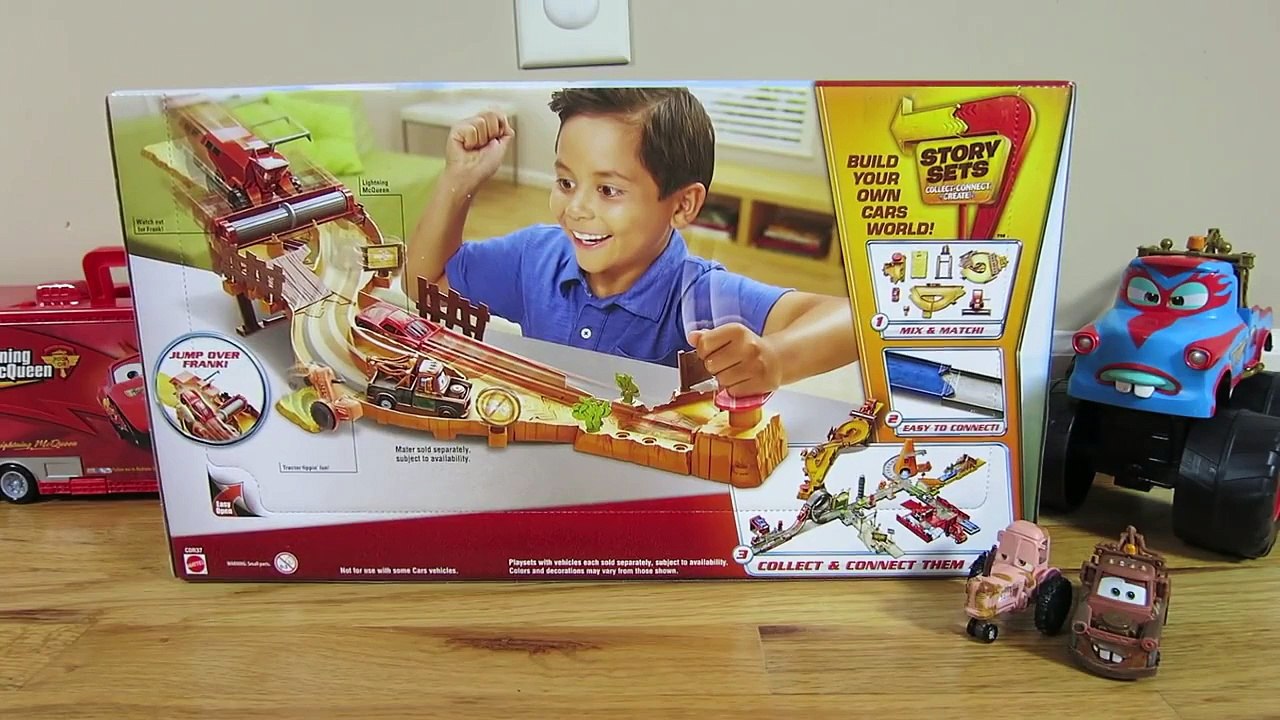 DISNEY PIXAR CARS ESCAPE FROM FRANK THE COMBINE TRACTOR TIPPING MATER MCQUEEN