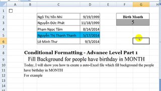 Conditional Formatting - Advance Level Part 3 -Fill Background for people have birthday in MONTH